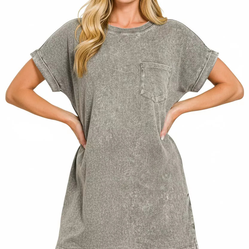 ZENANA Halo Washed Premium Cotton T-Shirts Dress on Simply Obsessed
