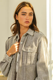 BiBi Button Up Corduroy Shacket on Simply Obsessed