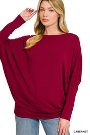 ZENANA Hacci Dolman Sleeve Boat Neck Top on Simply Obsessed
