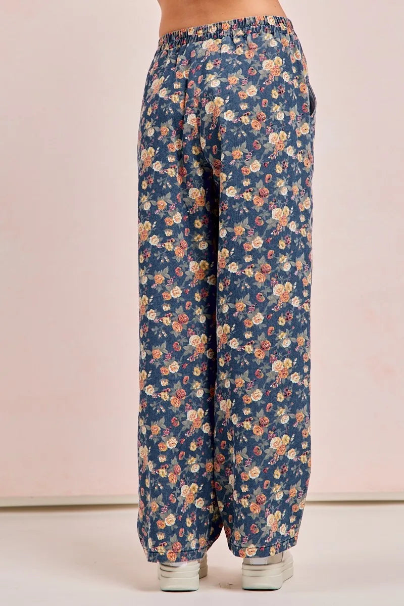 BiBi Washed Floral Print Wide Leg Jeans on Simply Obsessed