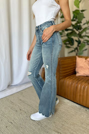 JUDY BLUE Full Size Medium Rise Tummy Control Destroy Flare on Simply Obsessed