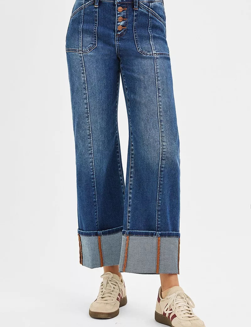 RISEN Full Size High Rise Crop Wide Straight Cuffed Jeans Plus Size on Simply Obsessed