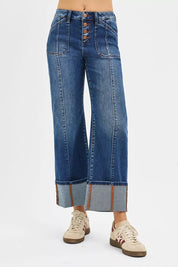RISEN Full Size High Rise Crop Wide Straight Cuffed Jeans Plus Size on Simply Obsessed