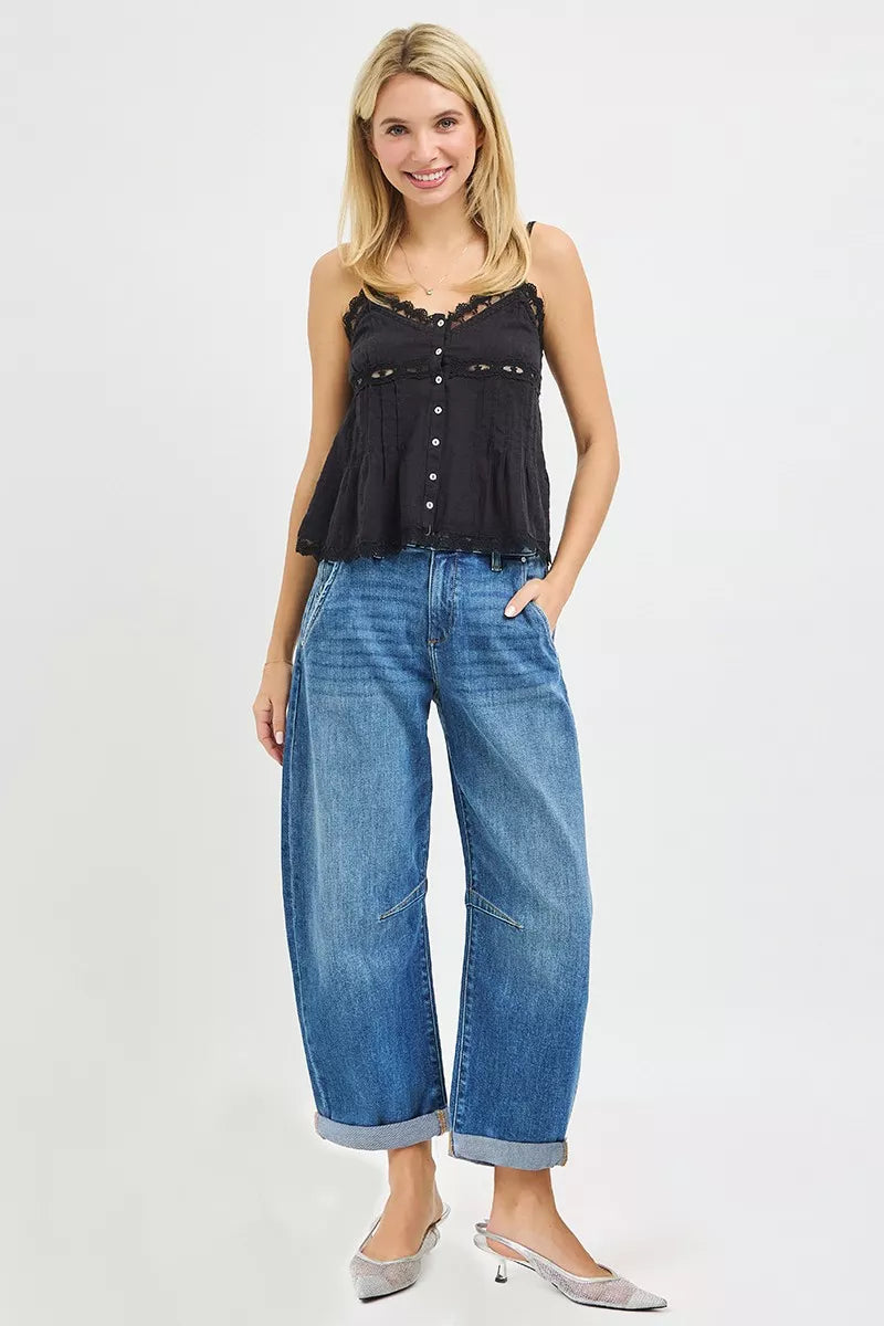 RISEN Slouchy Cropped Barrel Jeans With Cuffed Hem on Simply Obsessed