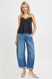 RISEN Slouchy Cropped Barrel Jeans With Cuffed Hem on Simply Obsessed