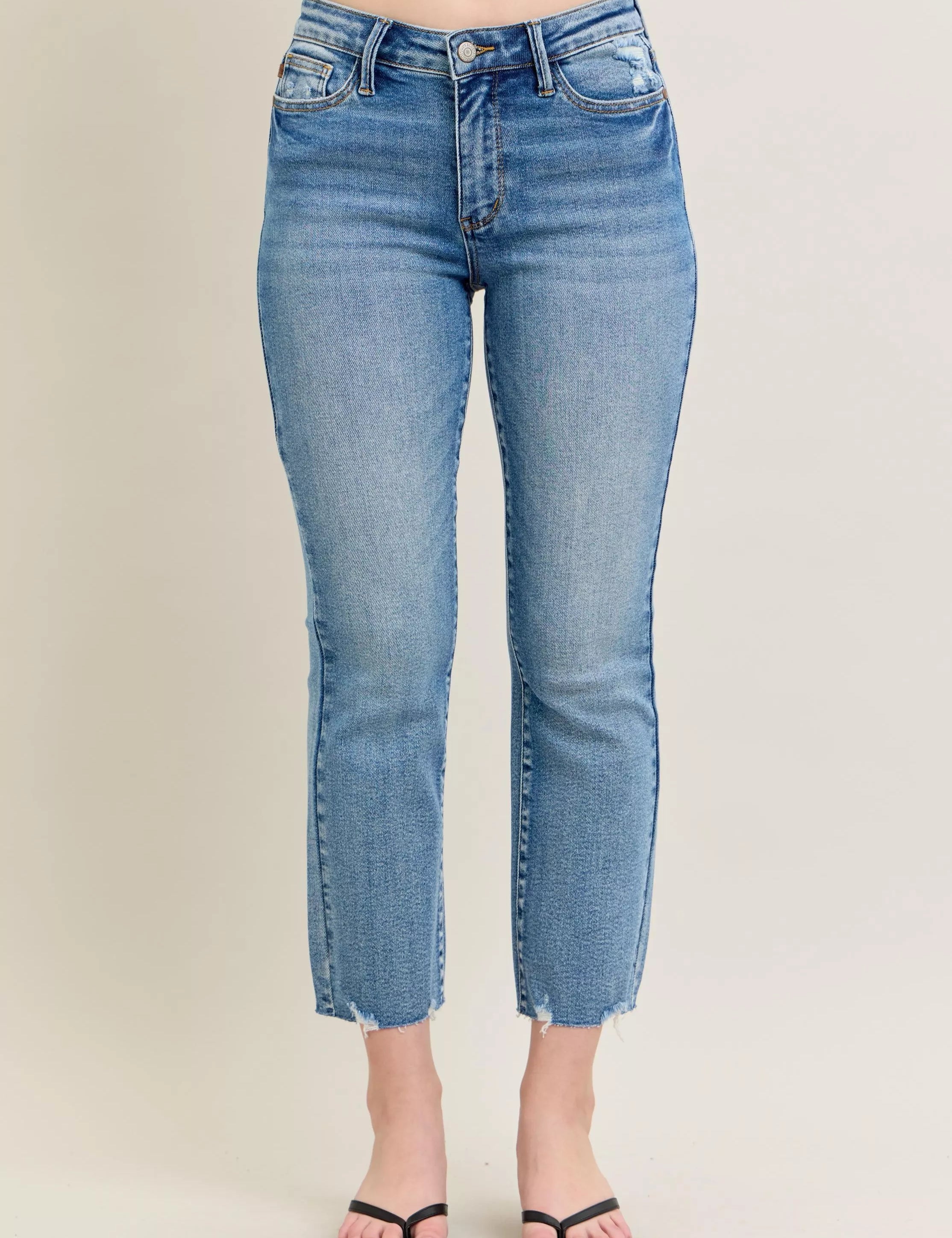 JUDY BLUE Mr Vintage Wash Destroy Hem Kick Flare Jeans on Simply Obsessed