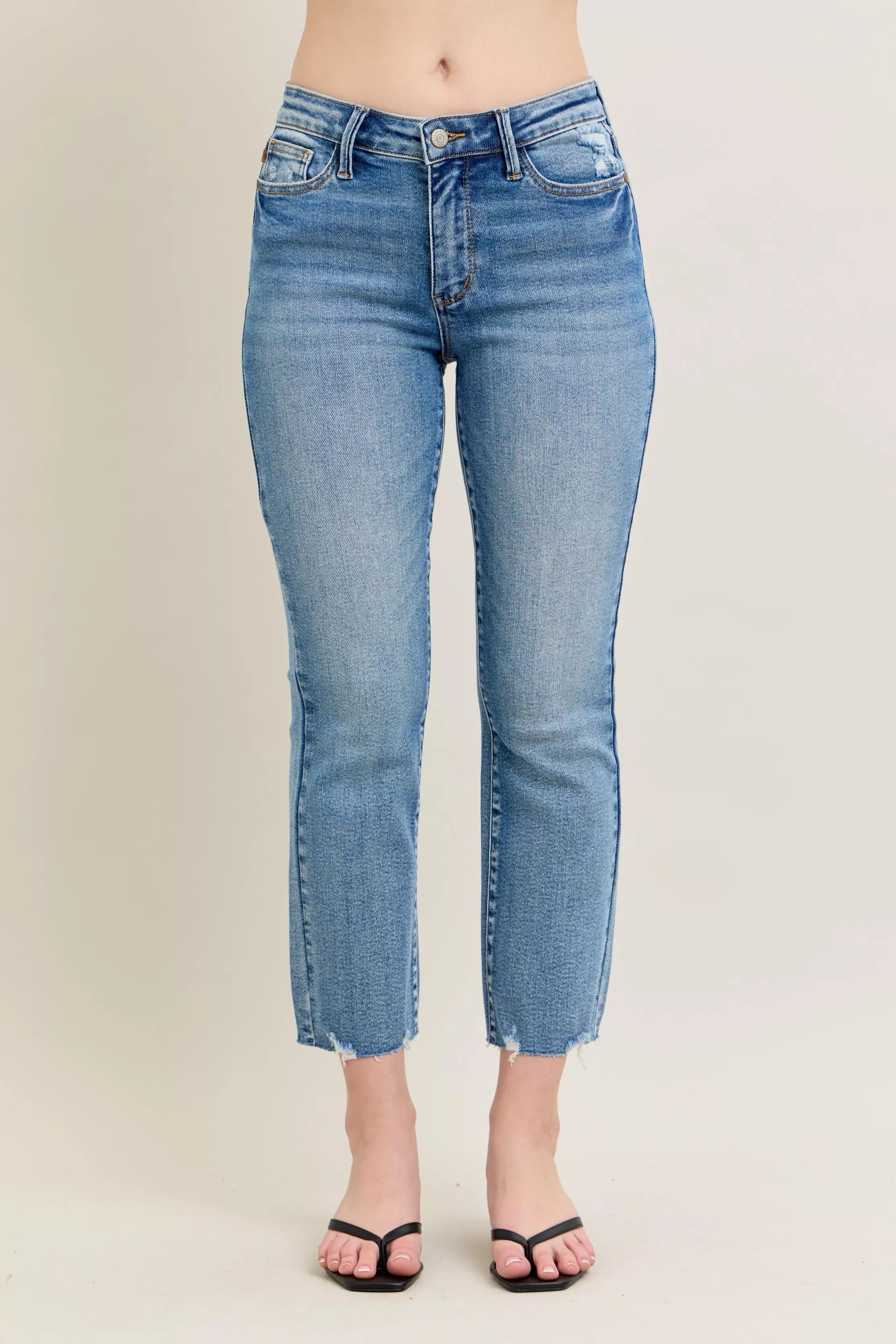 JUDY BLUE Mr Vintage Wash Destroy Hem Kick Flare Jeans on Simply Obsessed
