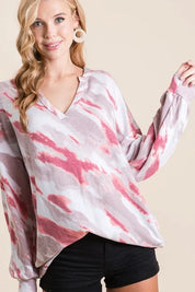BIBI Tie Dye French Terry Top with Balloon Sleeves ****DOORBUSTER*** on Simply Obsessed