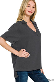 ZENANA Double Gauze Short Sleeve High-Low Top on Simply Obsessed
