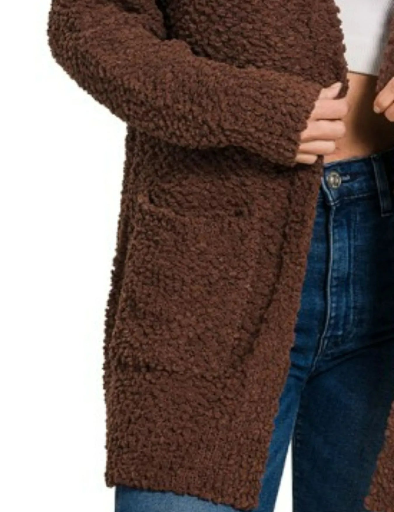 ZENANA Long Sleeve Popcorn Sweater Cardigan with Pockets on Simply Obsessed