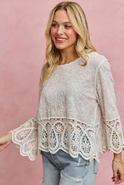 SO ME Floral Embroidered Crochet Lace Trimmed Top **DOORBUSTER** on Simply Obsessed