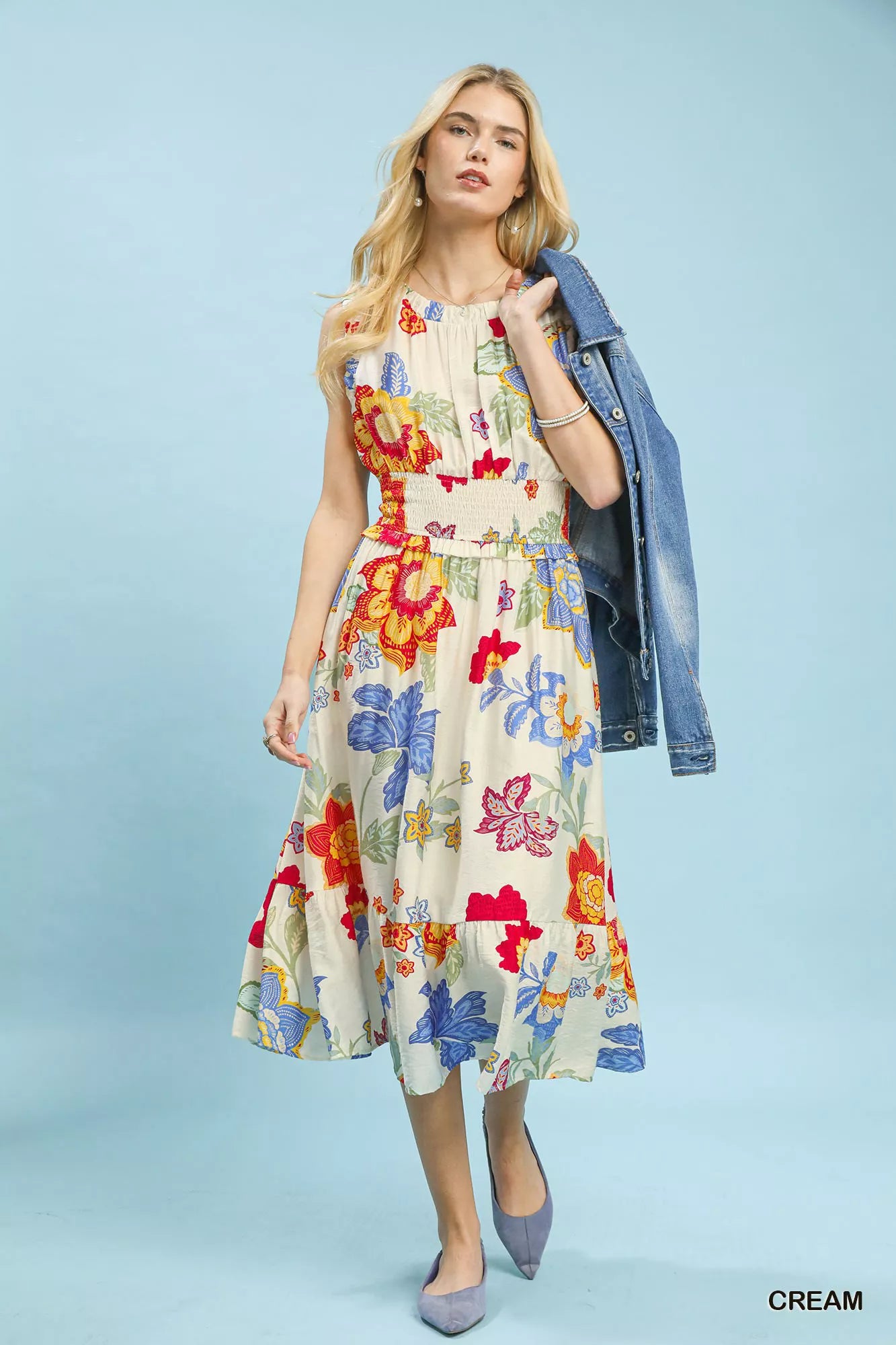 UMGEE Floral Smocked Midi Dress on Simply Obsessed