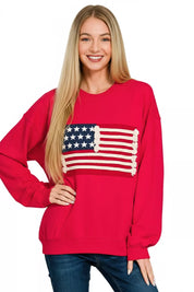 ZENANA French Terry American Flag Pullover on Simply Obsessed