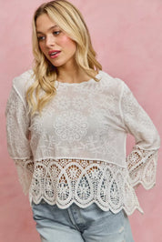 SO ME Floral Embroidered Crochet Lace Trimmed Top **DOORBUSTER** on Simply Obsessed