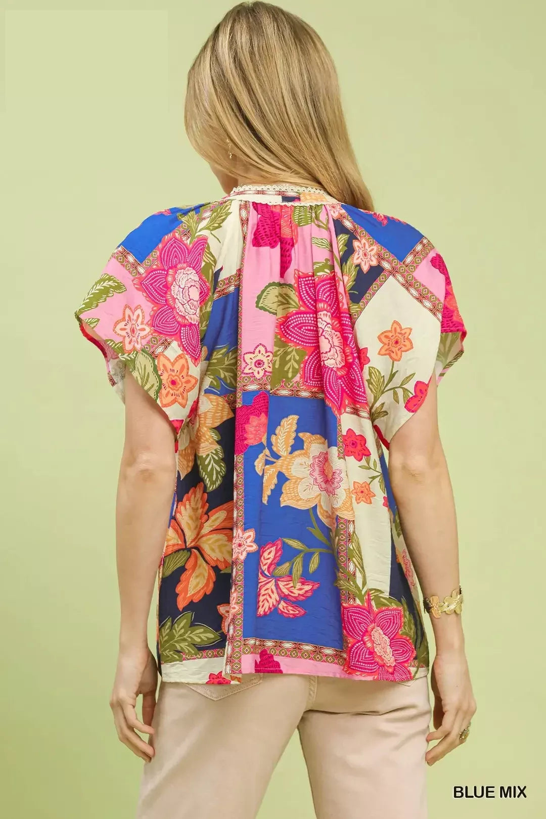 UMGEE Mix Floral Patchwork Tassel Tie Top on Simply Obsessed