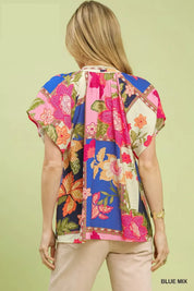 UMGEE Mix Floral Patchwork Tassel Tie Top on Simply Obsessed