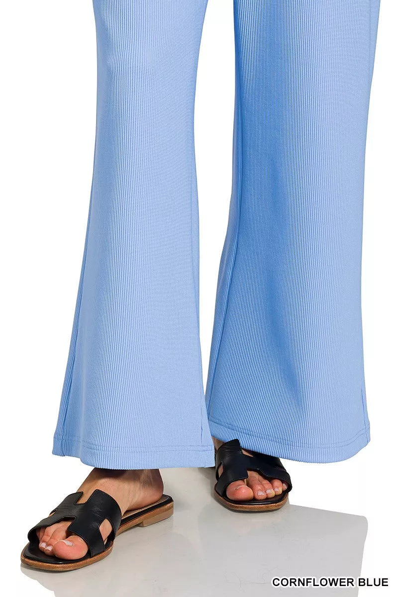 ZENANA Ribbed Round Neck Pullover and Drawstring Pants Set on Simply Obsessed