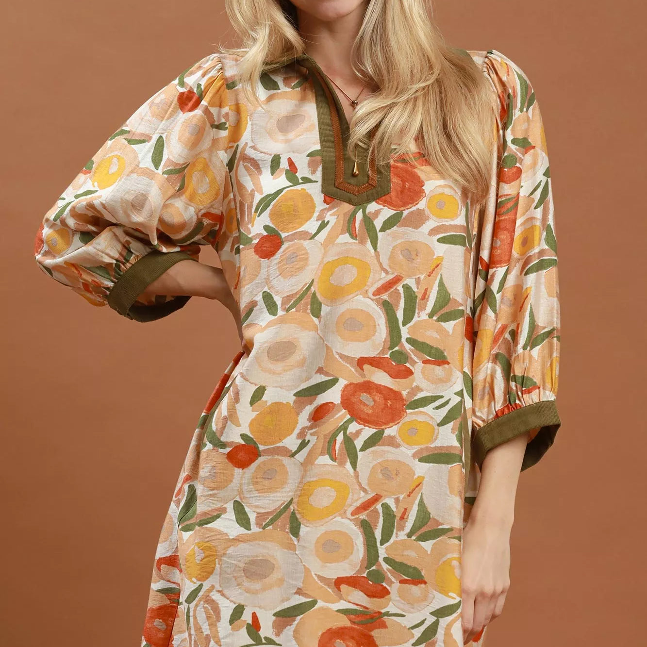 UMGEE Mix Floral Contrast Trim Shift Mini Dress on Simply Obsessed