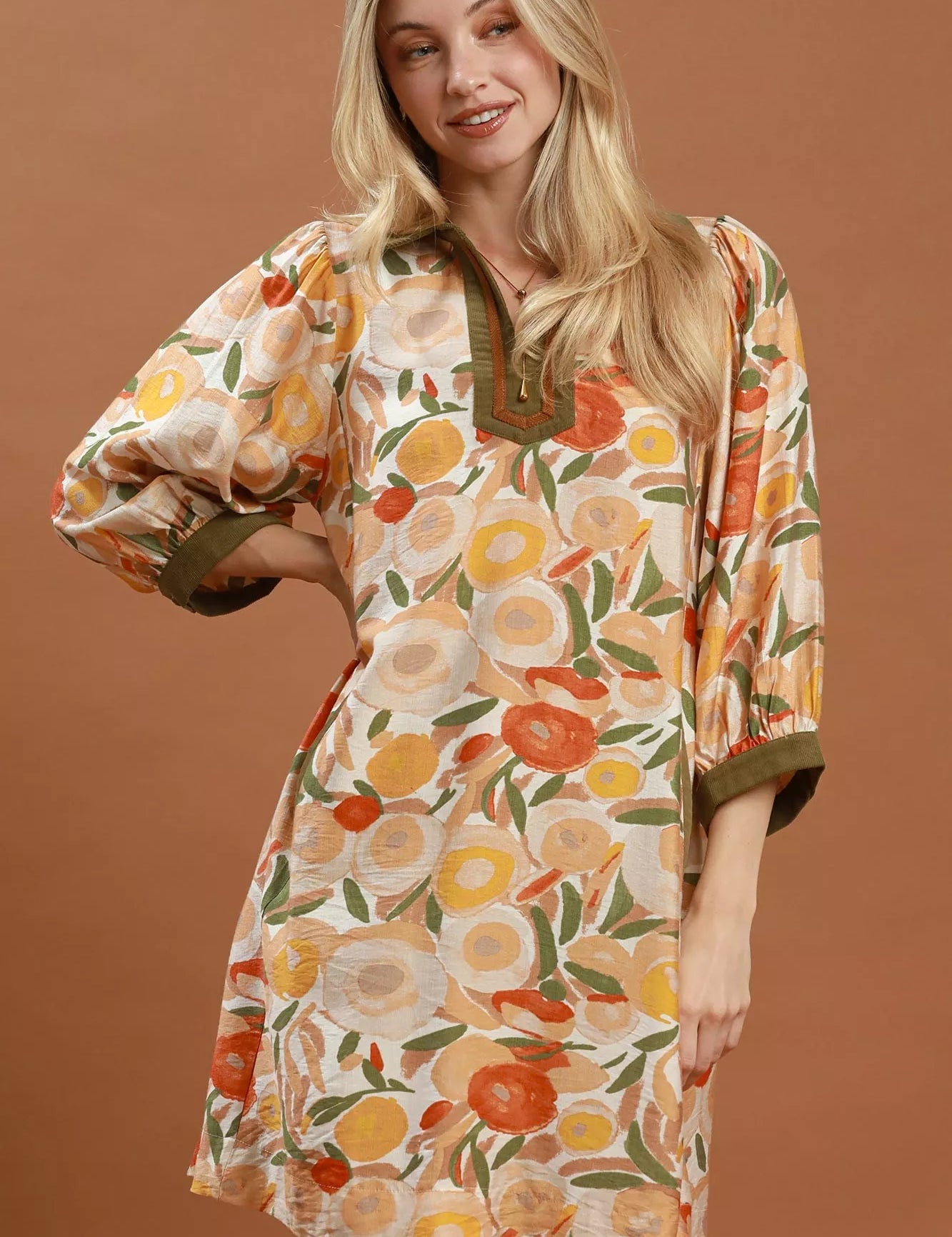 UMGEE Mix Floral Contrast Trim Shift Mini Dress on Simply Obsessed
