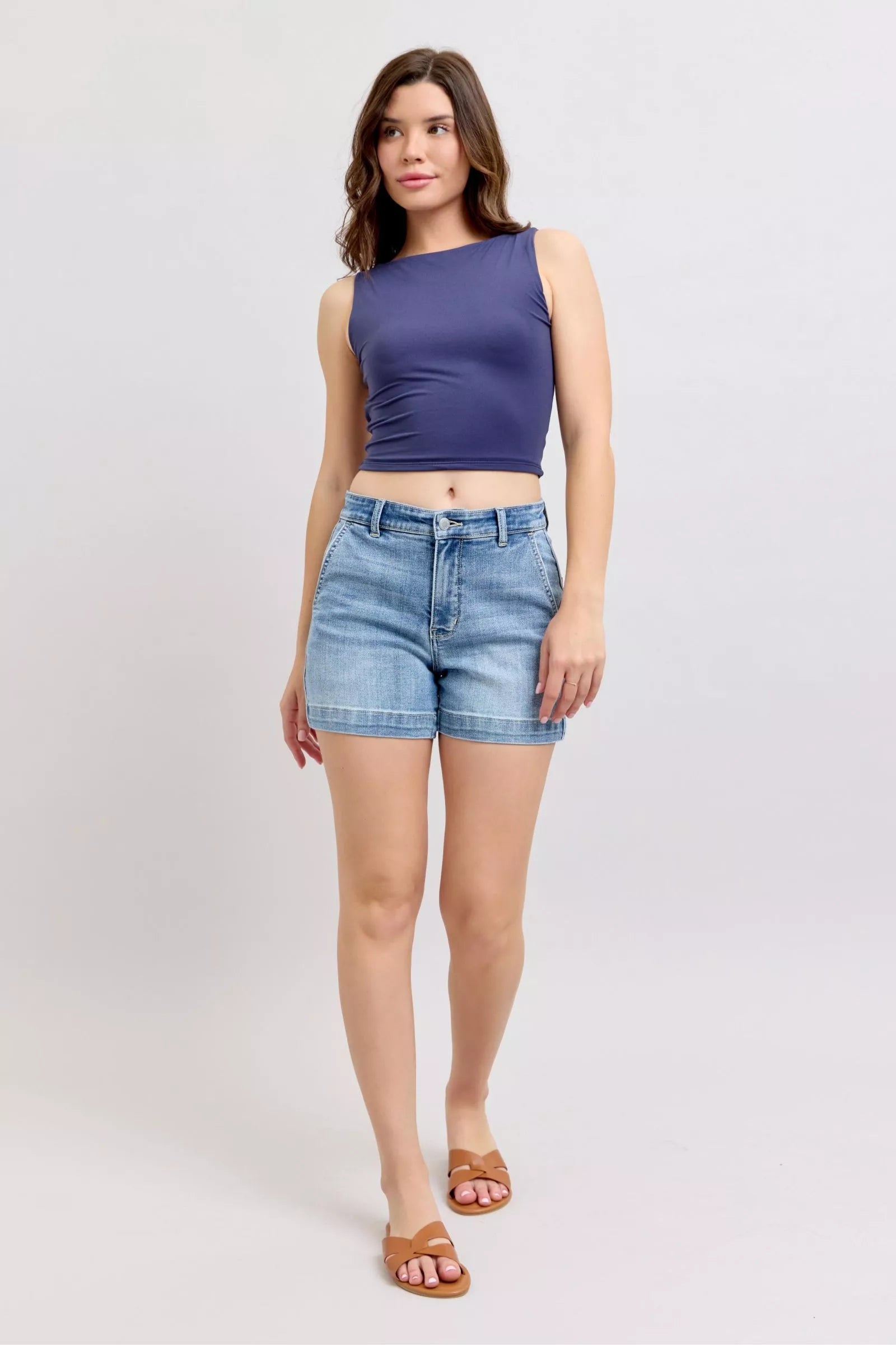 JUDY BLUE Mid Rise Denim Shorts on Simply Obsessed