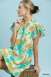 UMGEE Ruffled Botanical Print Mini Dress **DEBUT SALE** on Simply Obsessed