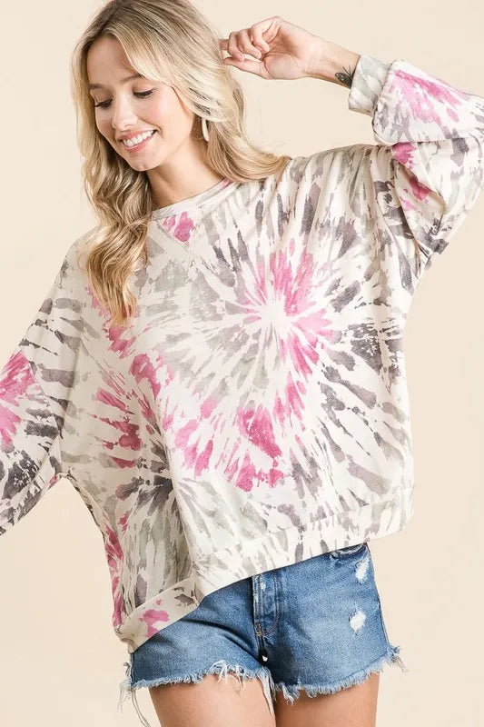 BIBI Tie Dye Print Terry Pull Over on Simply Obsessed