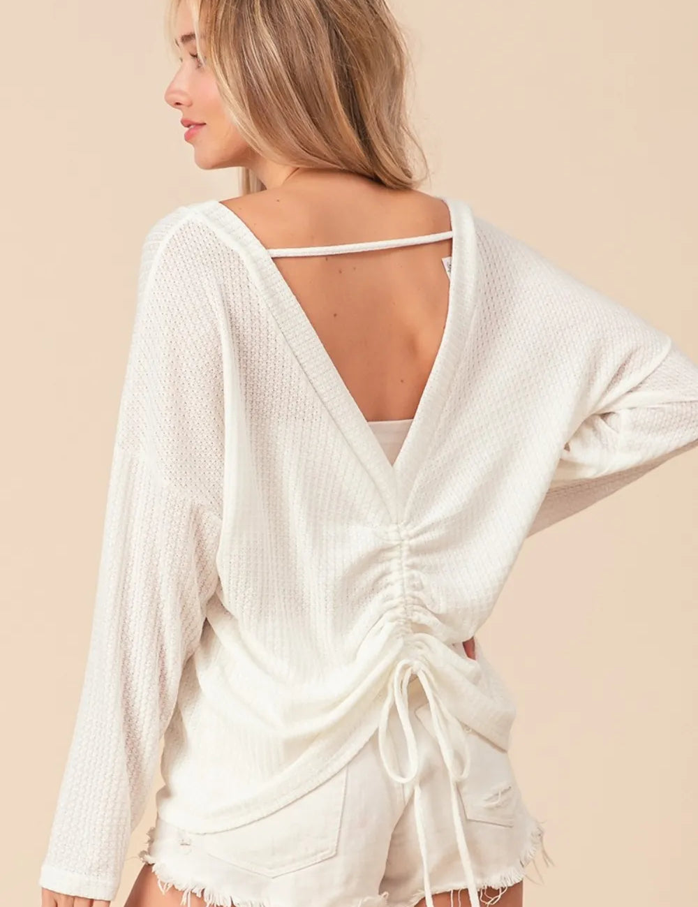 BiBi Waffled Backless Drawstring T-Shirt on Simply Obsessed
