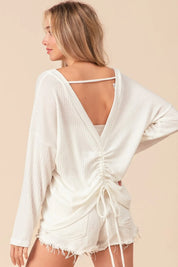BiBi Waffled Backless Drawstring T-Shirt on Simply Obsessed