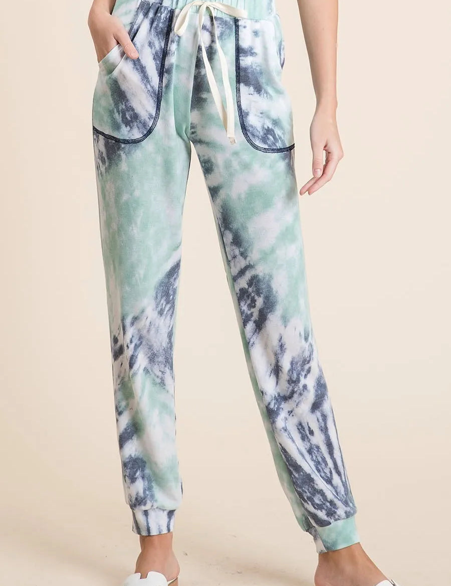 BiBi Tie Dye French Terry Casual Sweat Pants on Simply Obsessed