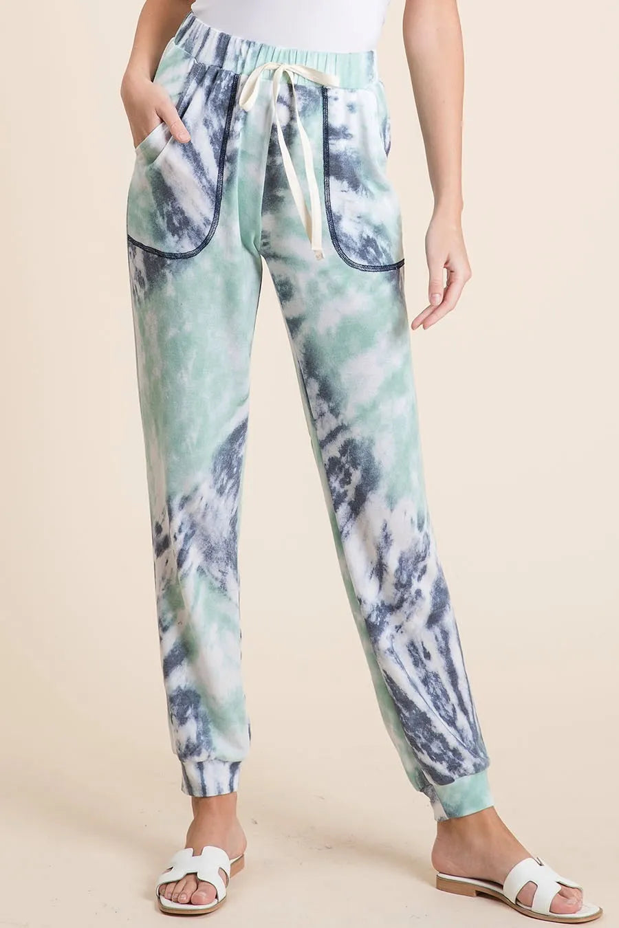 BiBi Tie Dye French Terry Casual Sweat Pants on Simply Obsessed