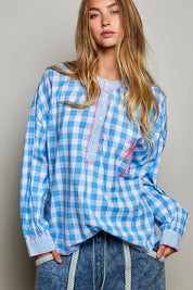 POL Gingham Embroidered Palm Tree Blouse on Simply Obsessed