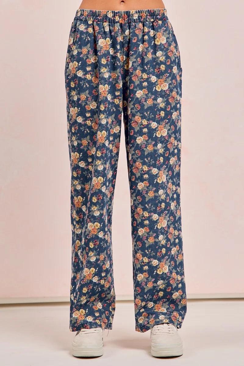 BiBi Washed Floral Print Wide Leg Jeans on Simply Obsessed