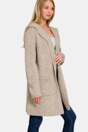 ZENANA Hooded Open Front Sweater Cardigan on Simply Obsessed