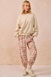 BIBI Floral Printed Twill Drawstring Pants With Elastic Band on Simply Obsessed
