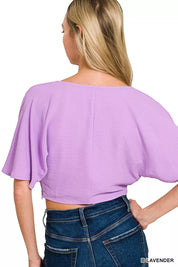 ZENANA Woven Airflow Twisted Top & Wide Leg Pants Set on Simply Obsessed