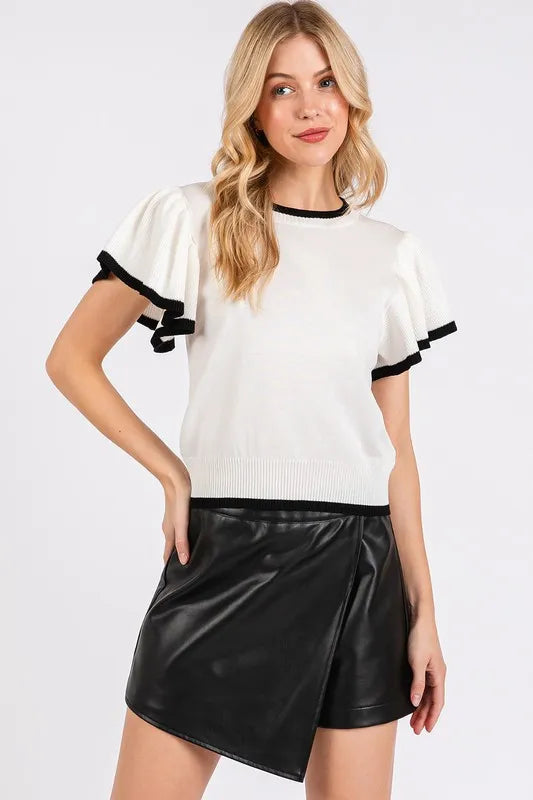 Mittoshop Contrast Trim Ruffled Cap Sleeve Knit Top on Simply Obsessed
