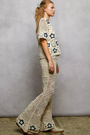 POL Openwork Crochet Flare Pants with Contrast Star on Simply Obsessed