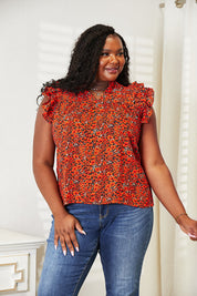 DOUBLE TAKE Floral Flutter Sleeve Notched Neck Blouse. **FALL DEBUT SALE** on Simply Obsessed