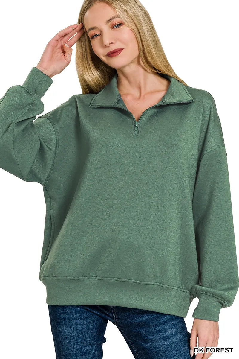 Zenana Scuba Quarter-Zip Sweatshirt on Simply Obsessed