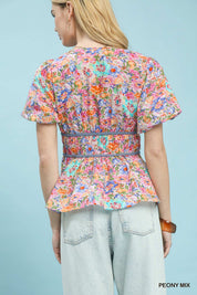 UMGEE Mix Floral Smocked Waist Blouse on Simply Obsessed