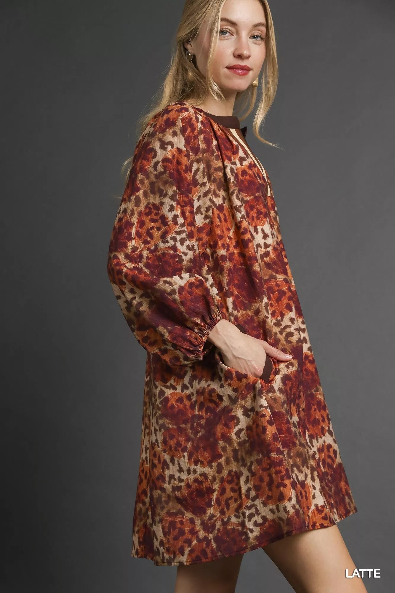 UMGEE Animal Print Boho Tunic Dress with Contrast Trim Detail on Simply Obsessed