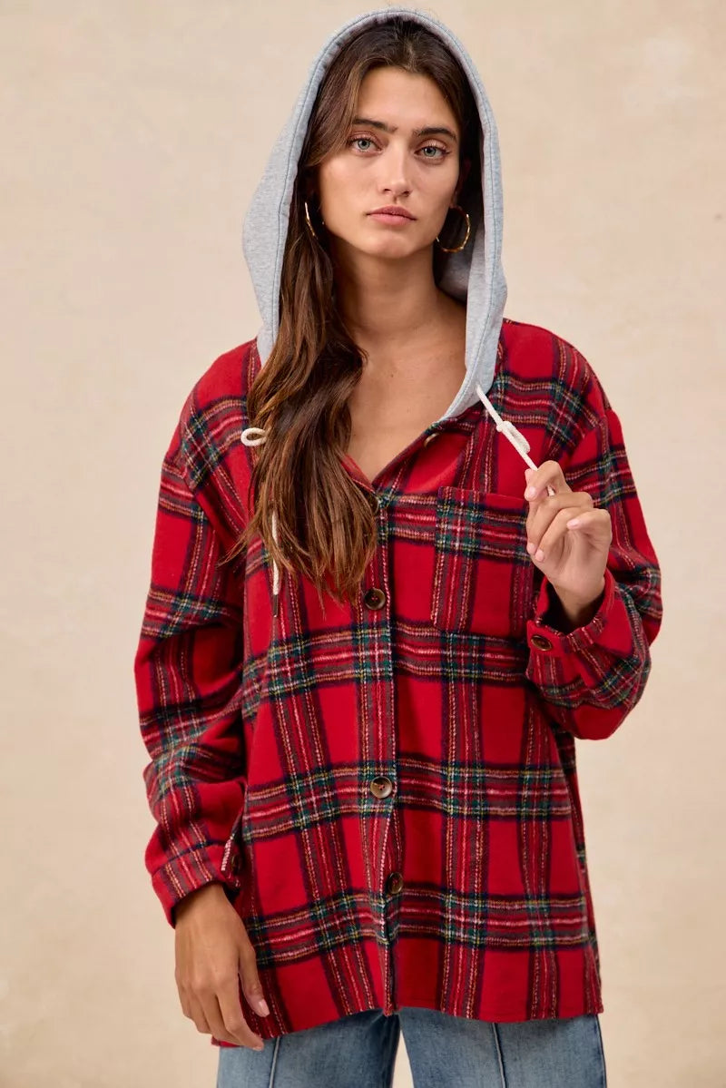 BIBI Brushed Plaid Hooded Jacket on Simply Obsessed