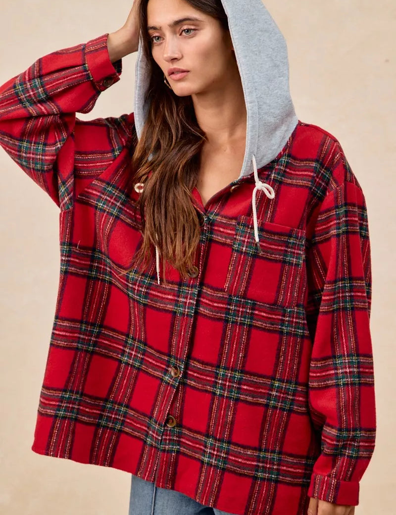 BIBI Brushed Plaid Hooded Jacket on Simply Obsessed
