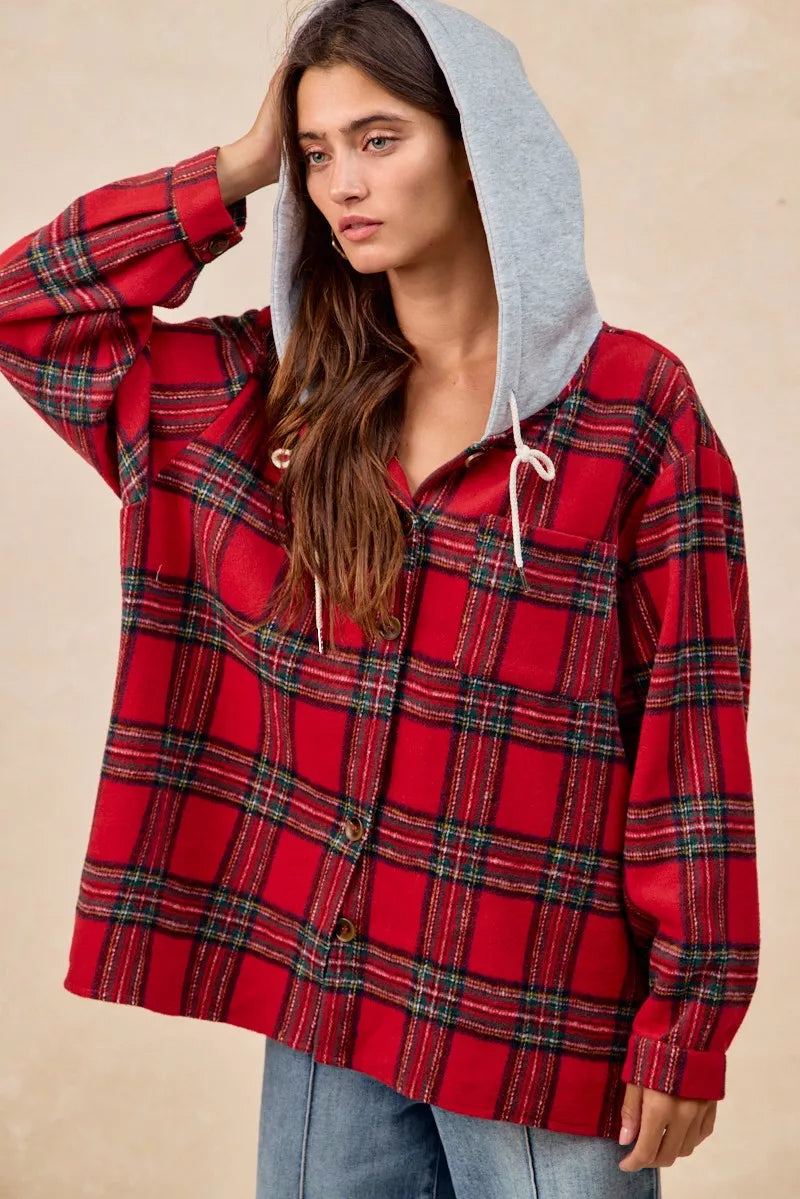 BIBI Brushed Plaid Hooded Jacket on Simply Obsessed