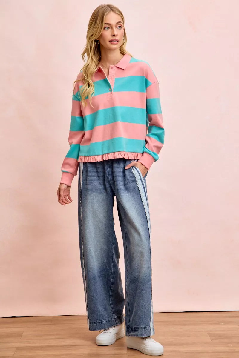 BIBI Washed Lace Contrast Sided Jeans on Simply Obsessed