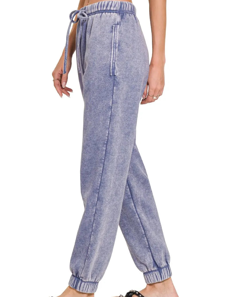 Zenana Acid Wash Fleece Sweatpants with Pockets on Simply Obsessed
