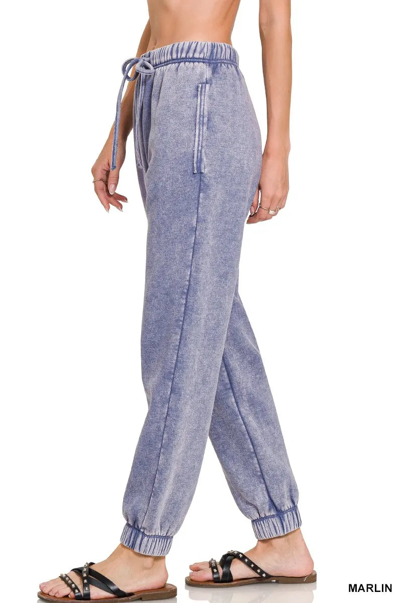 Zenana Acid Wash Fleece Sweatpants with Pockets on Simply Obsessed