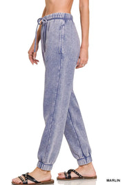 Zenana Acid Wash Fleece Sweatpants with Pockets on Simply Obsessed