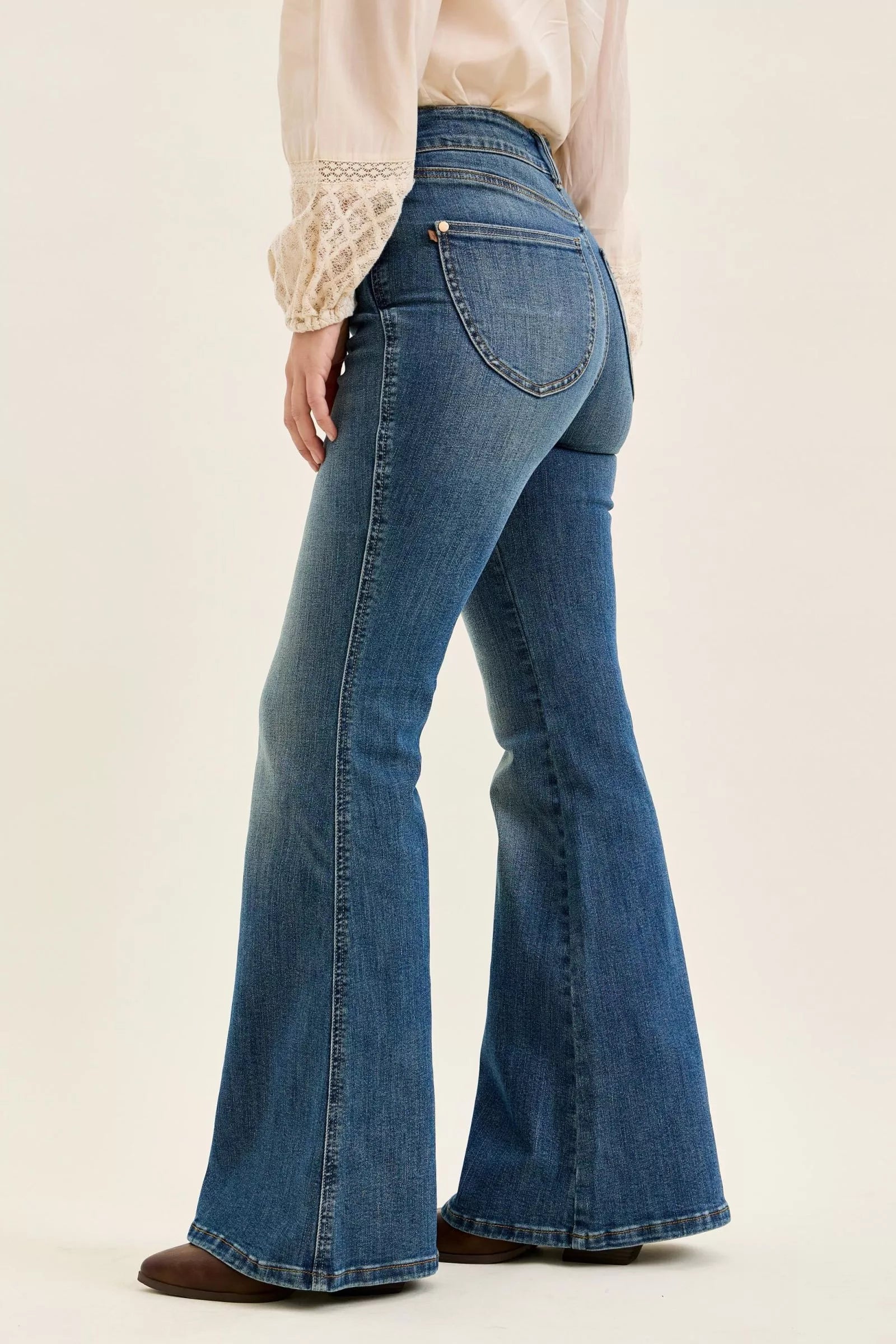 JUDY BLUE High Waist Double Button Tummy Control Flare Jeans on Simply Obsessed