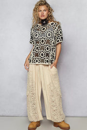 POL Openwork Short Sleeve Crochet Knit Top with Weave Knit Patterns on Simply Obsessed